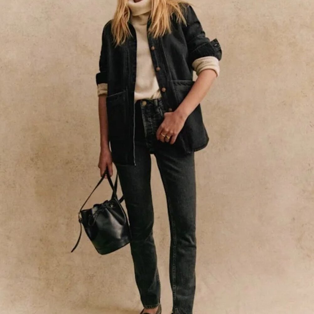 Sezane // Will Jacket // Washed Black Denim (L)